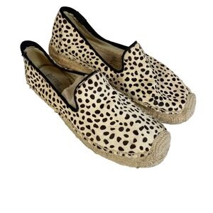 Soludos Leopard Print Espadrille Slip On Loafer Womens 8 Brown Black Calf Hair